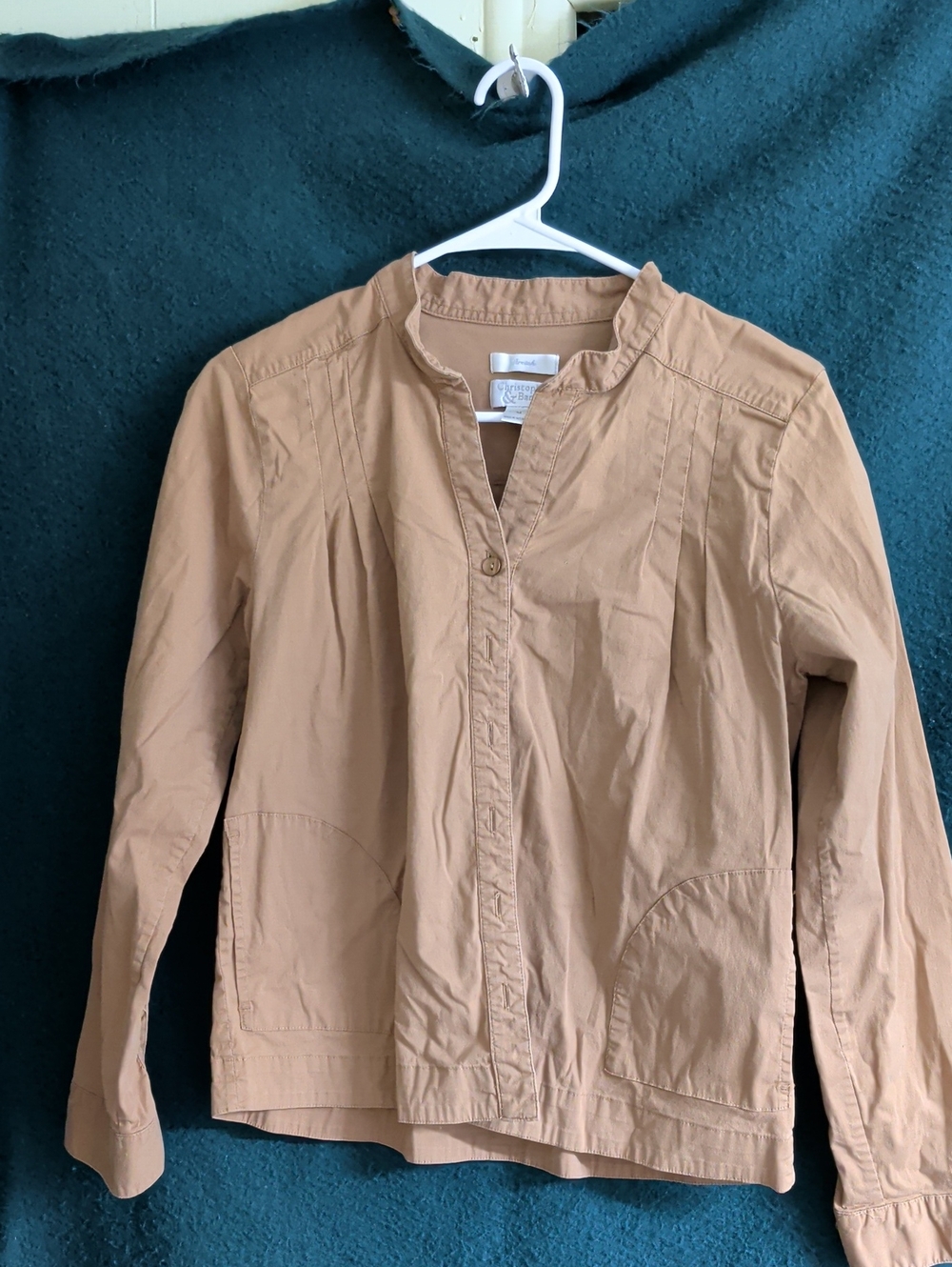 Christopher & Banks Tan Shirt with Mandarin Collar